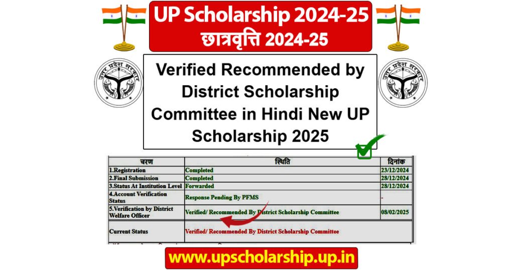 Verified Recommended by District Scholarship Committee in Hindi New UP Scholarship 2025